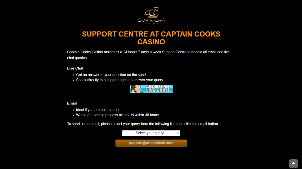 Captain cooks casino customer support