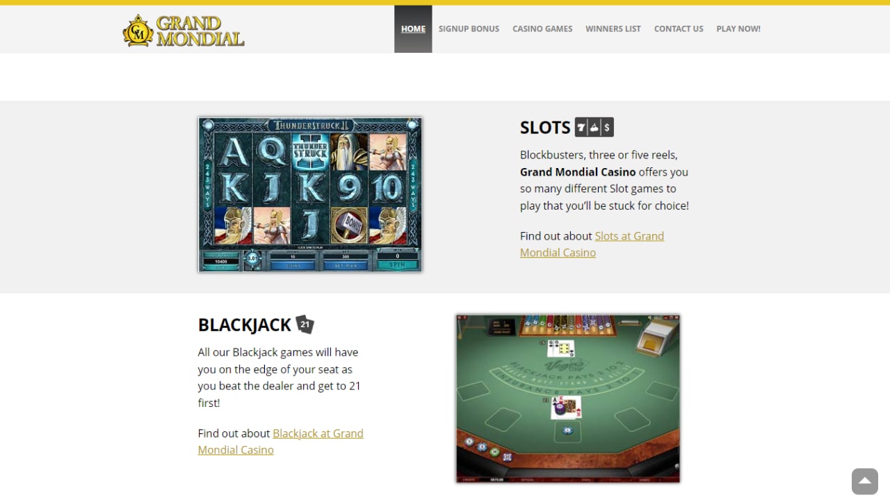 Grand Mondial online casino game offerings