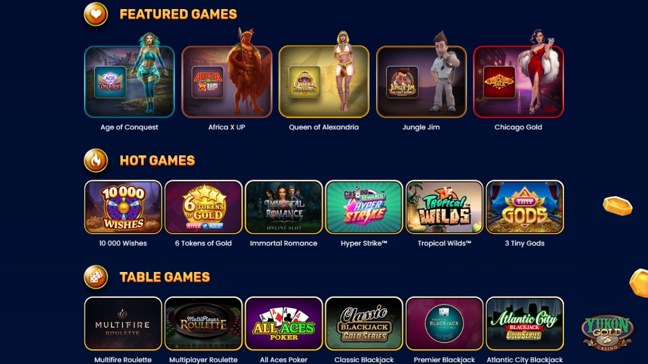 Yukon gold casino game offerings