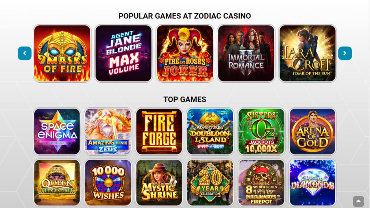 Zodiac online casino game offerings